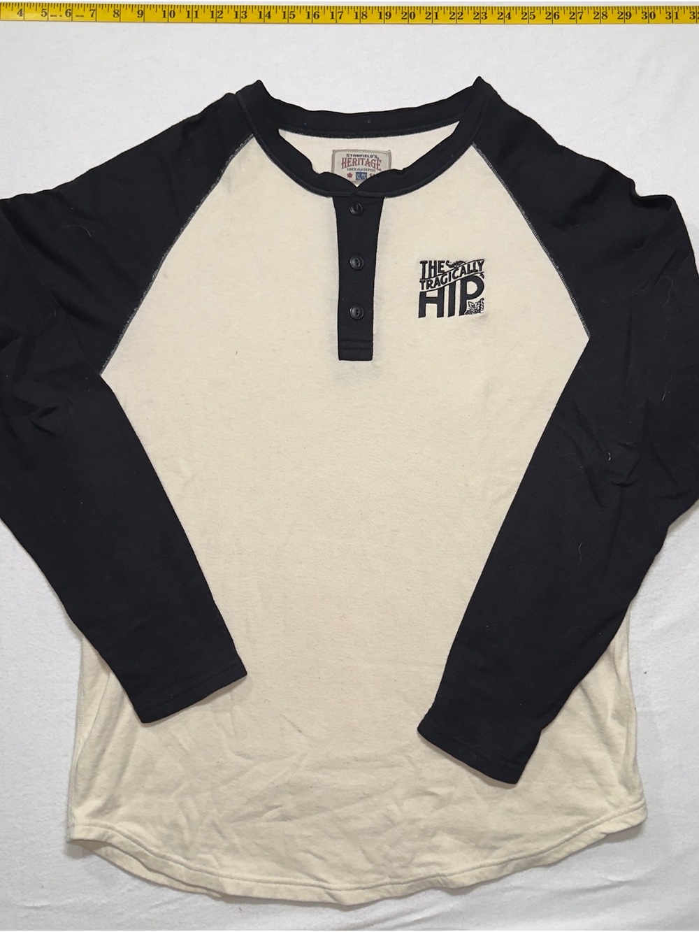 Heritage Black & Cream Raglan Henley Long Sleeve Shirt vintage tragically hip
